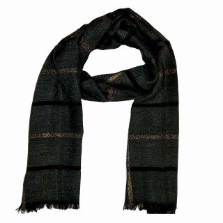 Designer Cotton Golden Striped Stole- Black